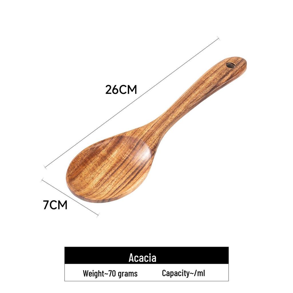 Acacia Long Handle Heat-Resistant Wooden Spatula and Salad Fork Set