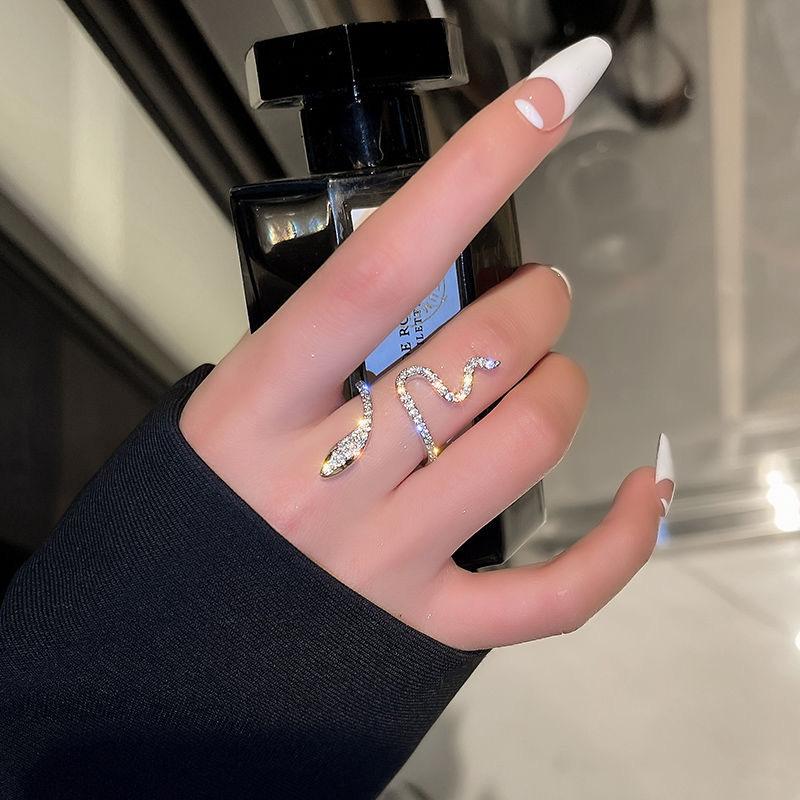 1PC Fashion Snake Silver Plated Imitation Zircon Women's Ring, Cool Style Ring, Personalized Open Ring Jewelry