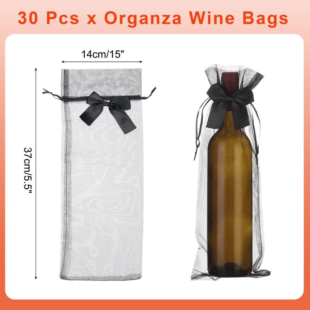 30pcs Organza Wine Bags 14x37cm Wine Bottle Gift Bags Pouches Wine Wrapping Bags for Bottle Wrap Christmas Wedding Party Decor