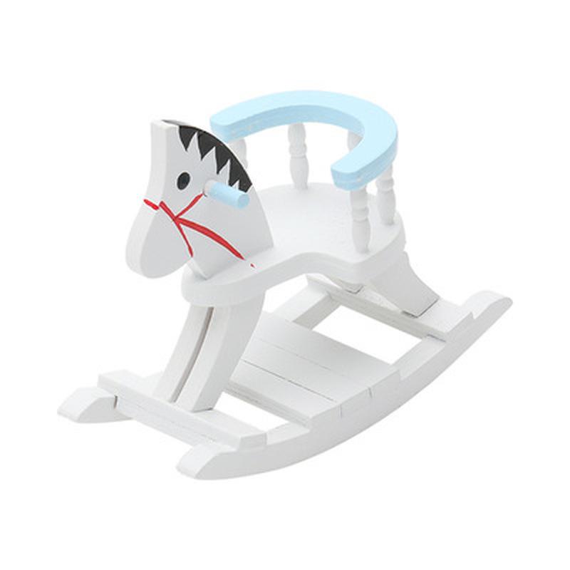 1pc Miniature White Wooden Rocking Horse Chair Nursery Room Furniture accessories