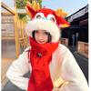 Cute New Year Dragon Head 3in1 Scarf Hat Mitten Suit Winter Earflap Hat Thicken Warmer Supplies for Women Teen Winter