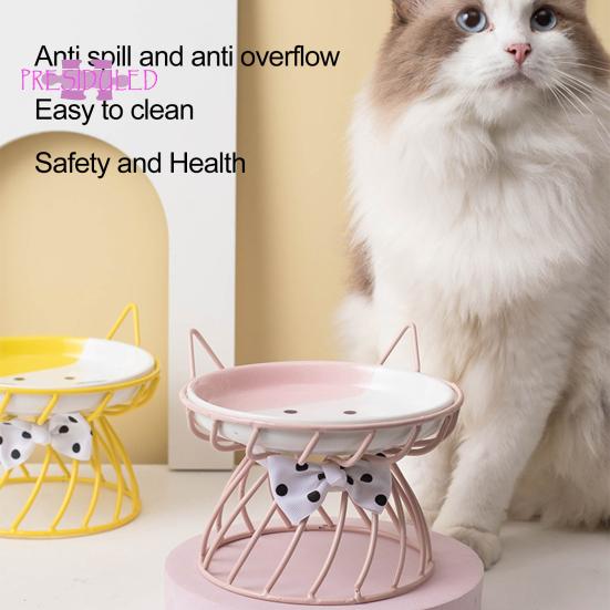 Ciotola per cibo per gatti rialzata, grande capacità, anti-vomito, ciotola in ceramica con staffa - Prodotti per animali domestici