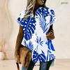 Women Plus Size Collared Neck Short Sleeve Lemon Print White Button Front High Low Curved Hem Shirt