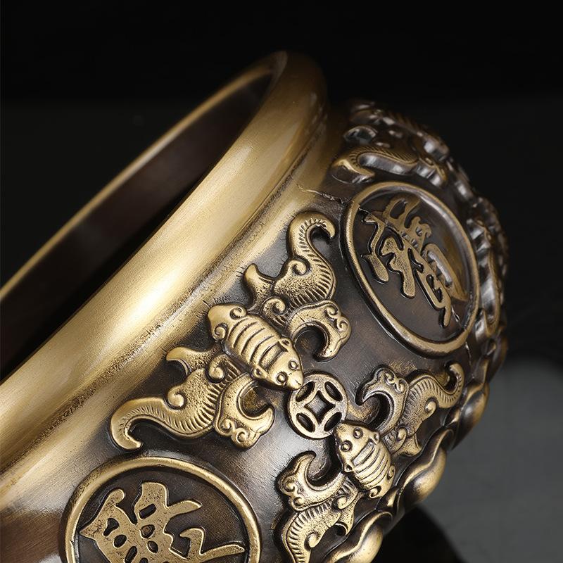 8-21CMBrass Treasure Basin Decoration Large Solid All-brass Piggy Bank Household Use Living Room Shop Can Hold Things Decoration