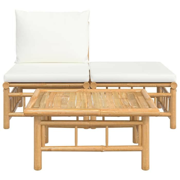 VidaXL Salon de jardin 3 pcs avec coussins blanc crème bambou, ensemble de salon, ensemble de salon extérieur, ensemble de 362297