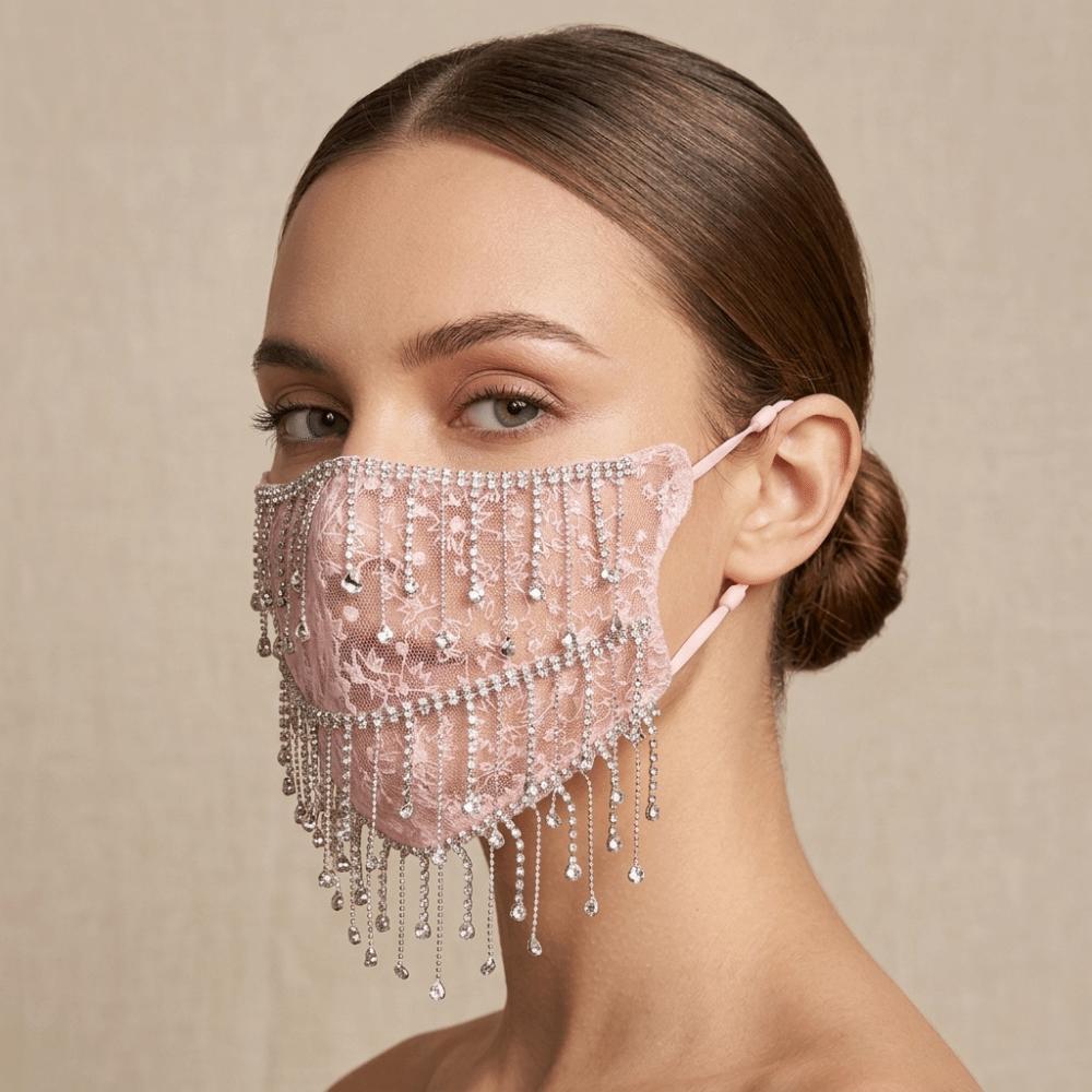 Rhinestone Women's Veil Mask Tassels Mesh Tassel Mask Elegant Bling Face Mask  Face Accessories