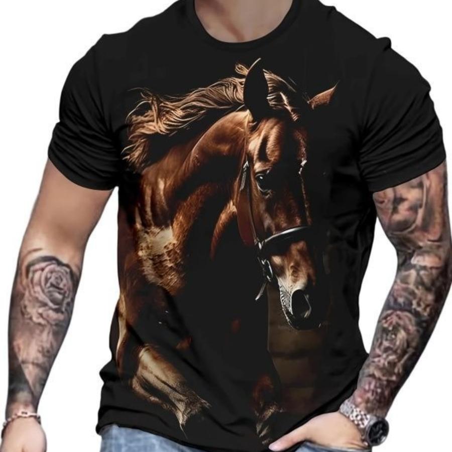 T-shirt Estiva da Uomo Girocollo Stampata in 3D Moda Versatile Traspirante Tendenza Casual