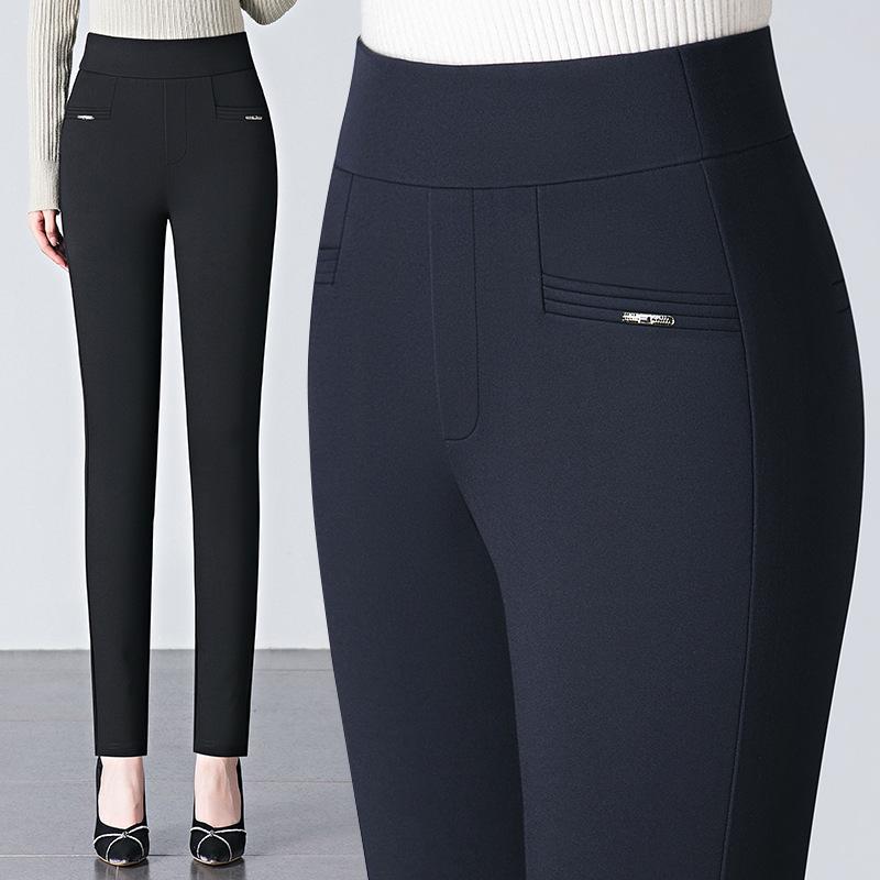 Women's High Elasticity Slimming Pencil Pants - Middle-Aged Mom, Elastic Waist, Plus Size, Spring/Autumn Leggings