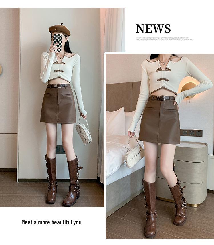 2025 PU Leather A-Line Midi Skirt: High-Waist, Hip-Hugging, Slimming Sexy Bodycon for Petite Women