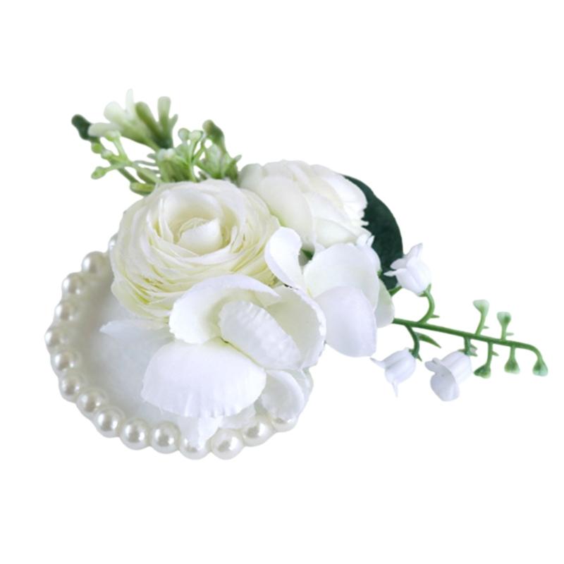 

Wedding Flower Wrist Corsages Boutonniere for Bride Groom Natural Looking Artificial Rose Flower for Special Occasion слонова кістка