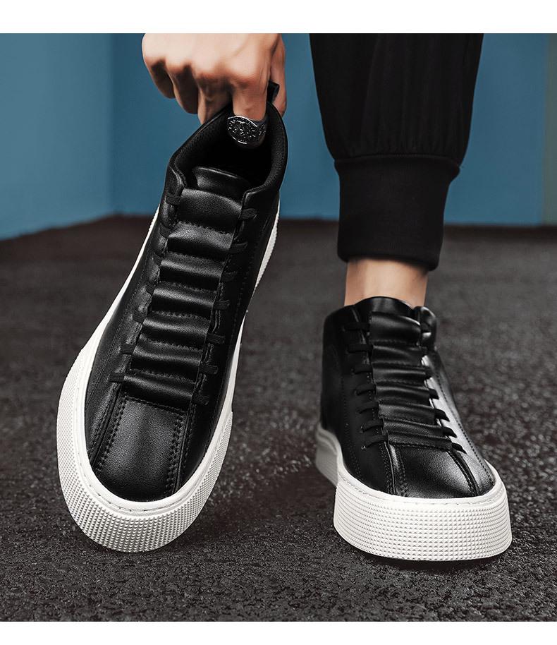 Men's Spring High-Top Casual White Slip-On Skate Shoes - Trendy, Versatile, and Wear-Resistant.