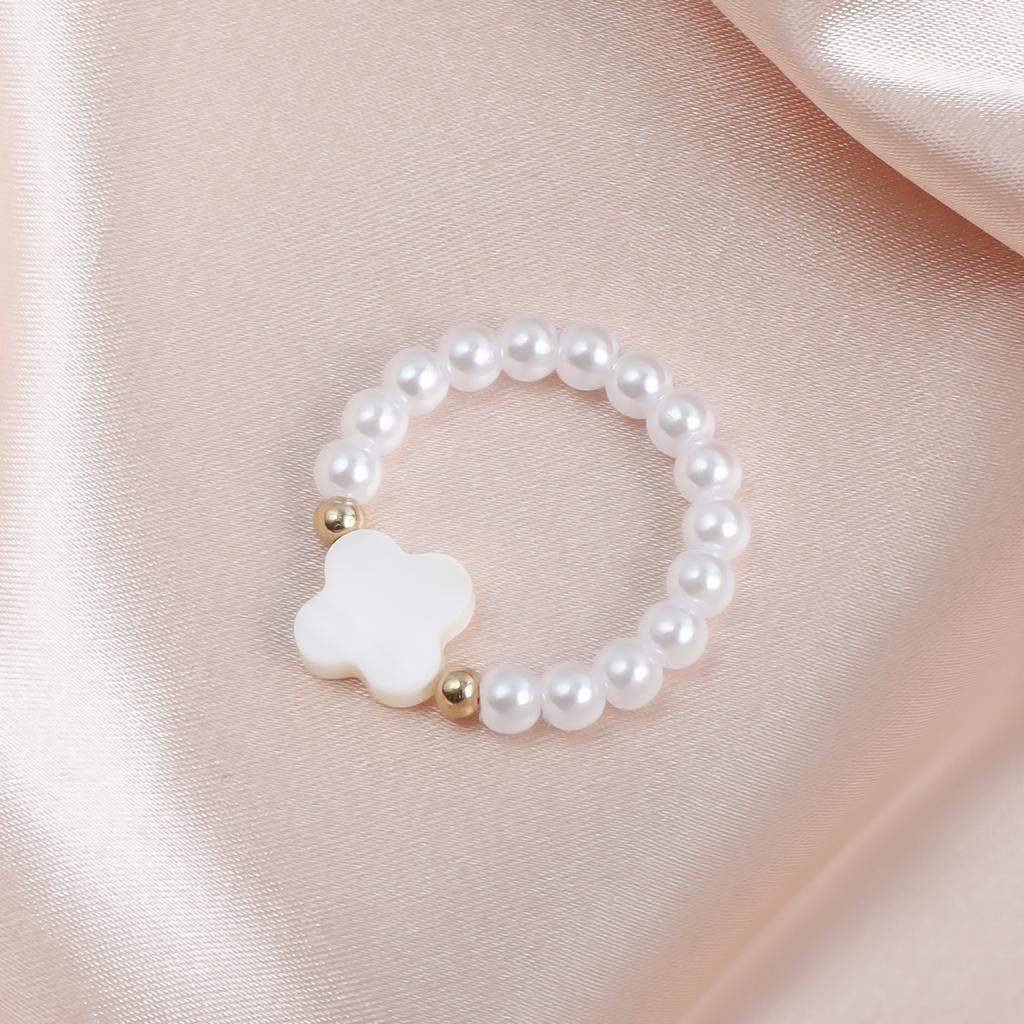 Sweet Cool Small Imitation Pearl Beaded Elastic Ring ins Korean Version Fritillary Love Ring