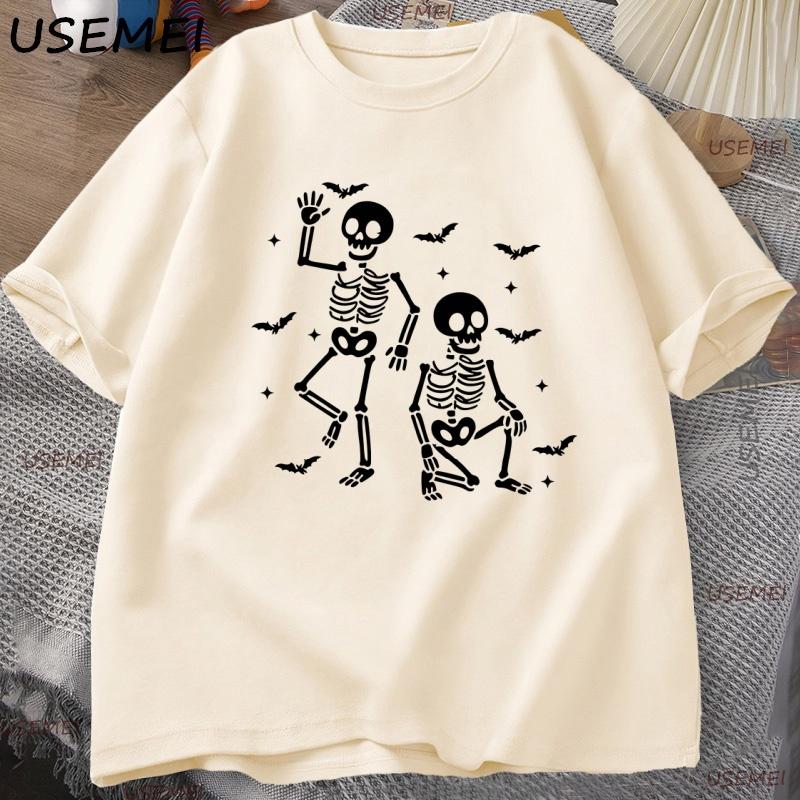 Halloween Skeleton Candy T Shirt Funny Spooky Season Graphic T Shirts Dark Humor Tee Casual Cotton Short Sleeve Round Neck Top