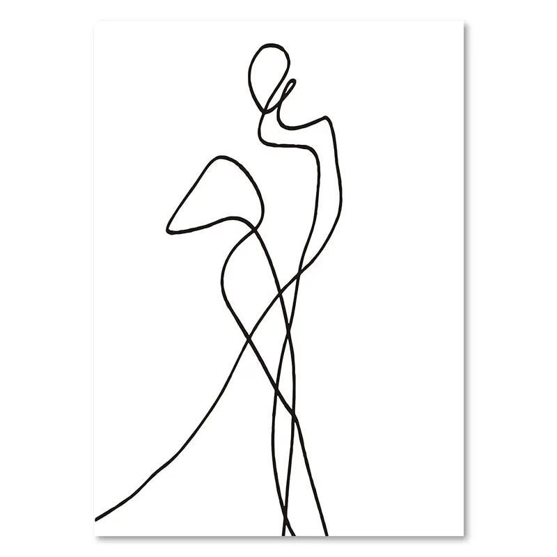 

Черно-белый абстрактный постер на стену с танцующими женщинами, рисунок линией, минималистичная картина на холсте, декор для гостиной 21cm×30cm NoFrame