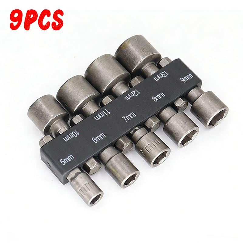 9/14pcs Hexagon Nut Driver Drill Bit Powerful Socket Screwdriver Wrench Electric Impact Bolt Drills Handle Adapter Hand Tools