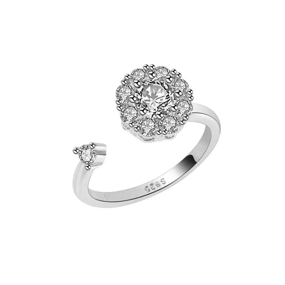 

925 Sterling Silver Rotatable Round Zircon Flower Rings for Women Man Fashion Wedding Engagement Party Gift Charm Jewelry One Size серебряный