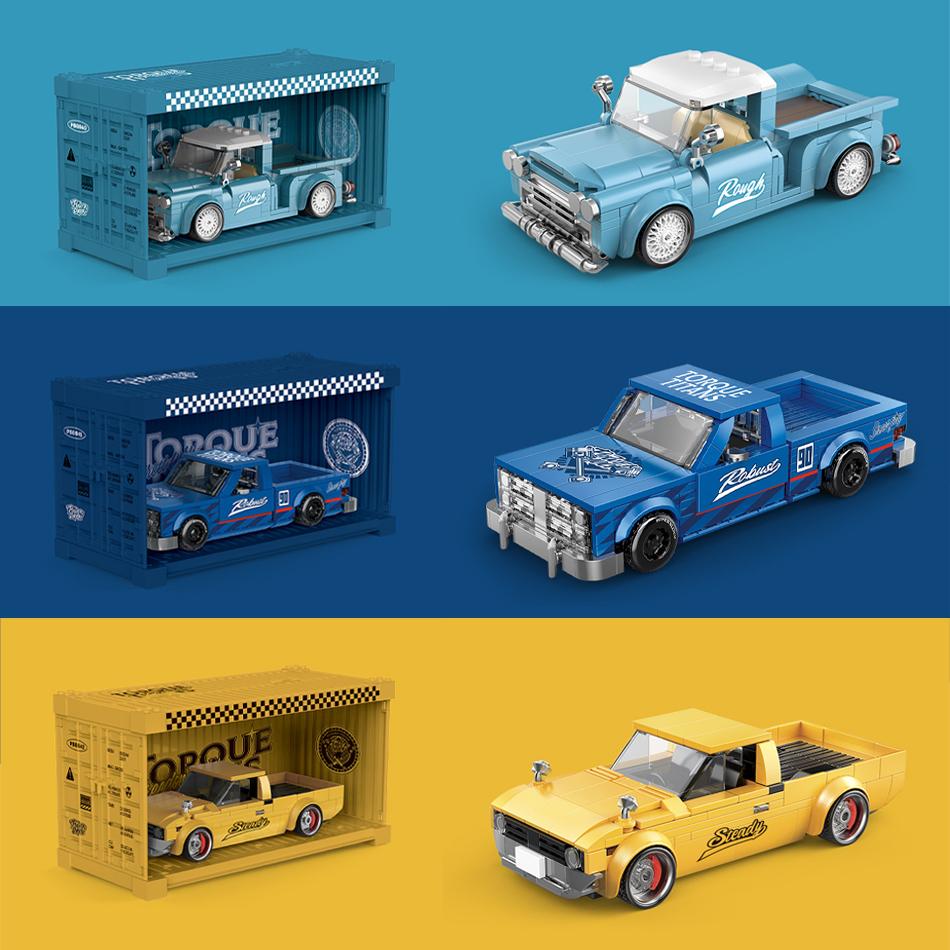 MOC City Car Retro Pickup Truck Building Blocks Speed Racer Vehicle with Display Box Assembly Bricks Garage Toy Kids Adults Gift