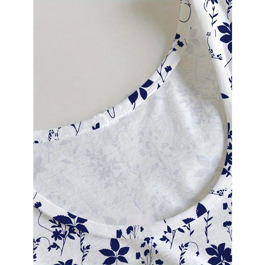 Damen Freizeit Maxikleid mit Blumendruck Kurzarm Rundhalsausschnitt Kleid Bohemian Strandurlaubskleid Y2k Damenkleidung T-Shirt Top