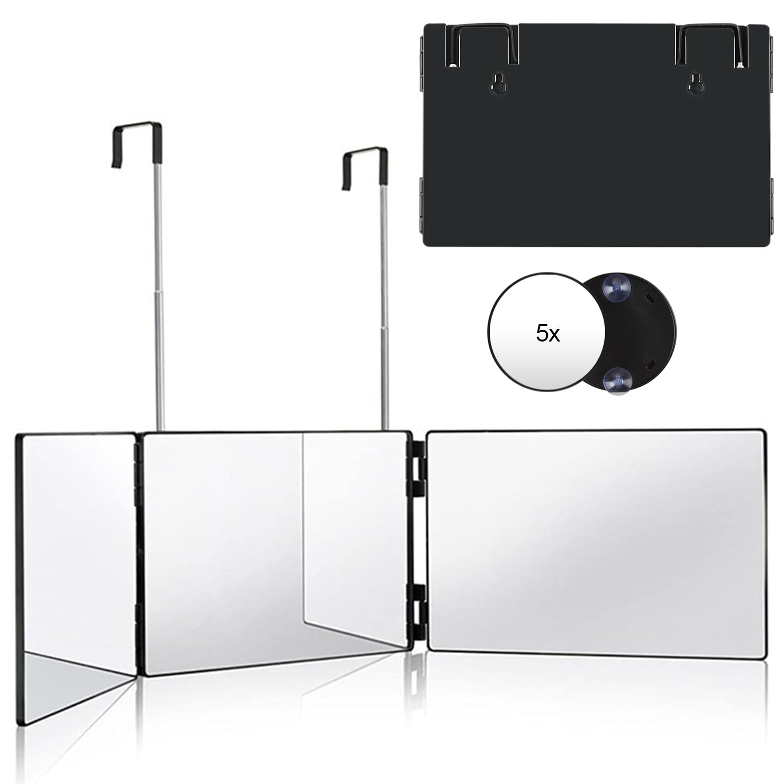 

угол макияжа высота складной 5-кратное увеличение видеть заднюю часть вашего HD зеркала большой устойчивый к небьющийся трехстороннее зеркало, самострижка, регулировка 360°, чёрный