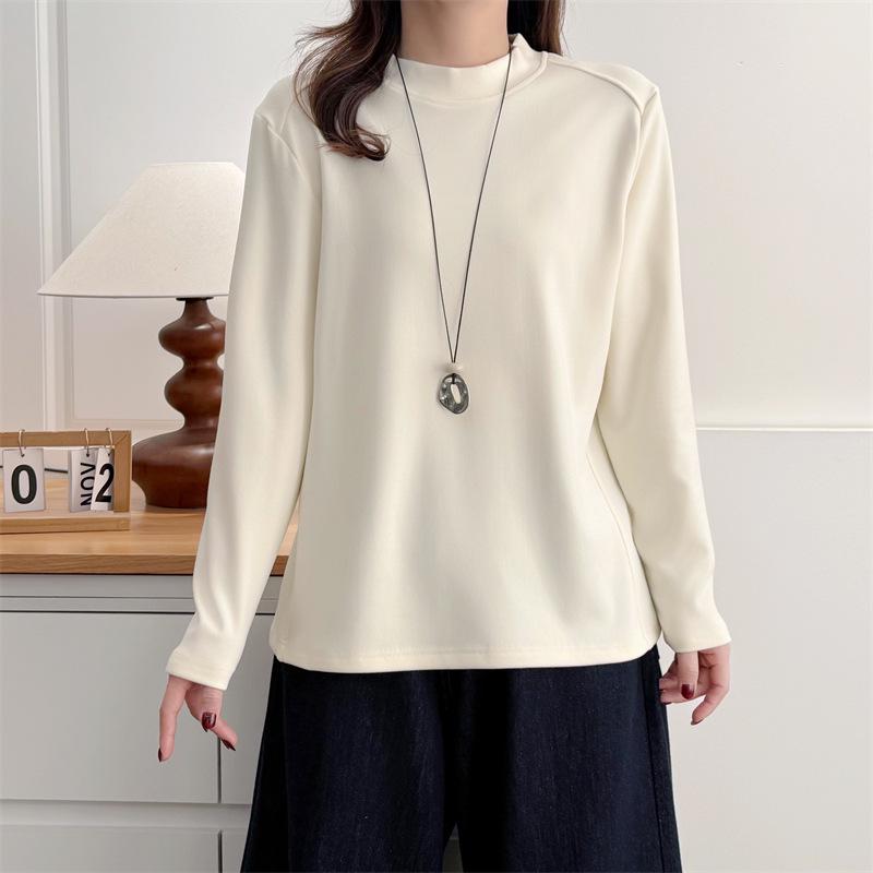 Women s Plus Size Slimming Stand Collar Base Layer Top - Autumn Winter 2025 XL абрикосовый