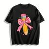 Motivational Pencil Bow Print Top For Exam Season Cheer Up Pure Cotton T-shirt