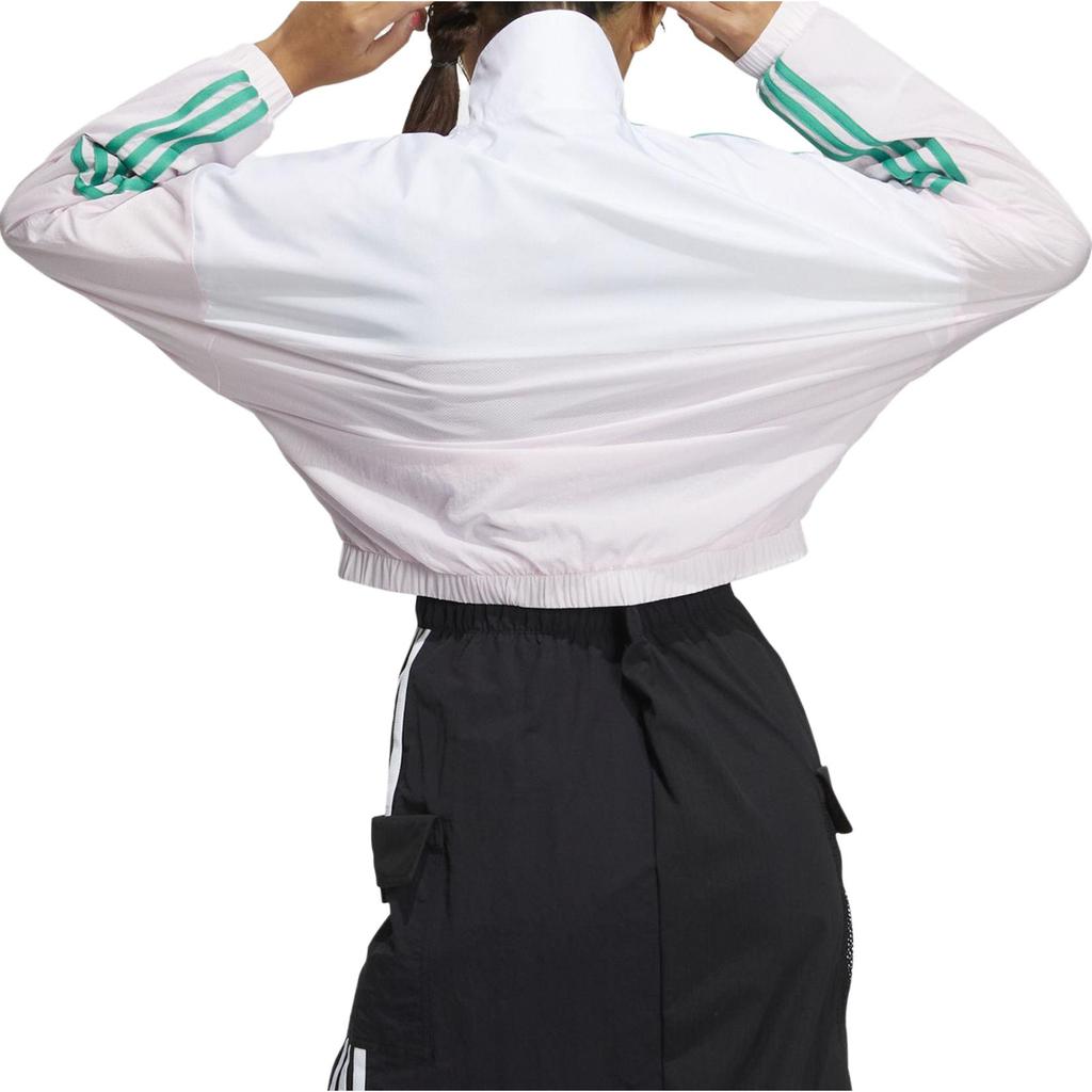 Adidas Neo Striped Color Block Zip Retro Sports Stand Collar Jacket Women Jacket White Pink HY2679