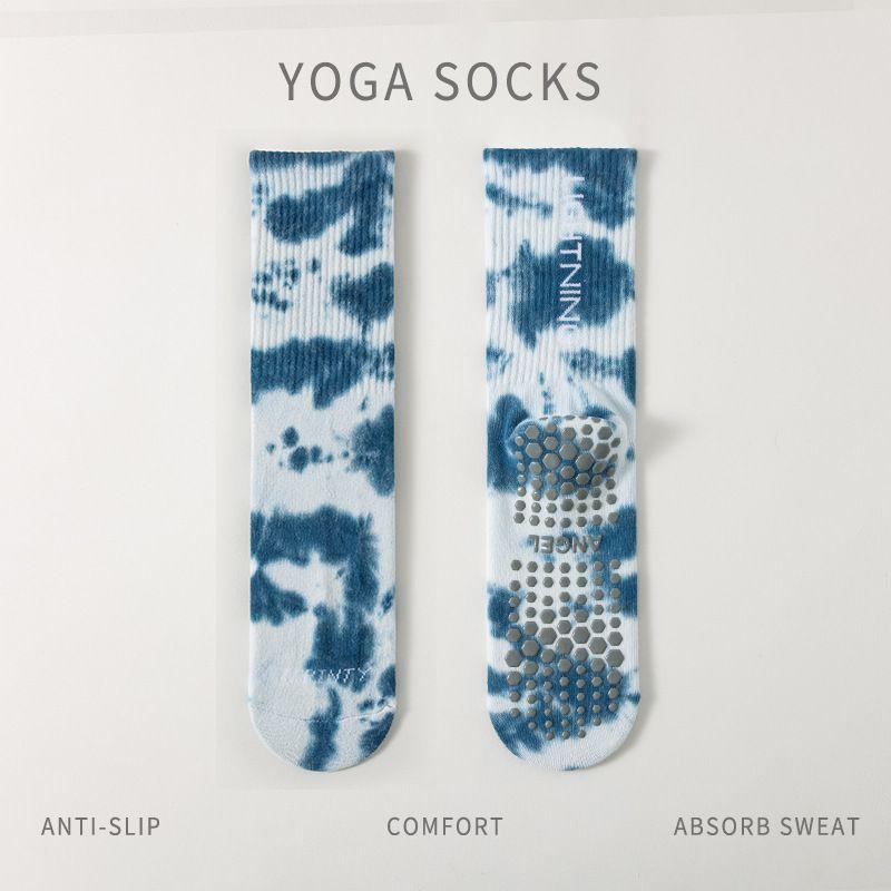 

Plusfish Tie-Dye Yoga Socks 2024 Knee Socks Female Sweat-Absorbent Non Slip Indoor Yoga Fall and Winter Pilates Room Socks Tibetan Blue Dream