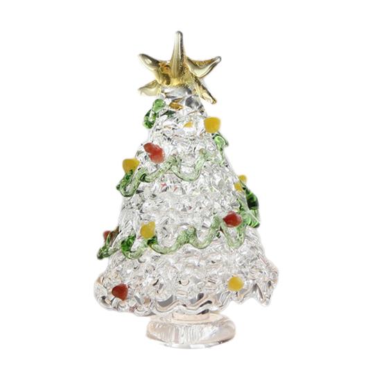 Glass Juletre Mini Bordplate Juletre Figur med Stjerne Topp for Vinterferie Bord Kappe Hylle Hjemmedekorasjon