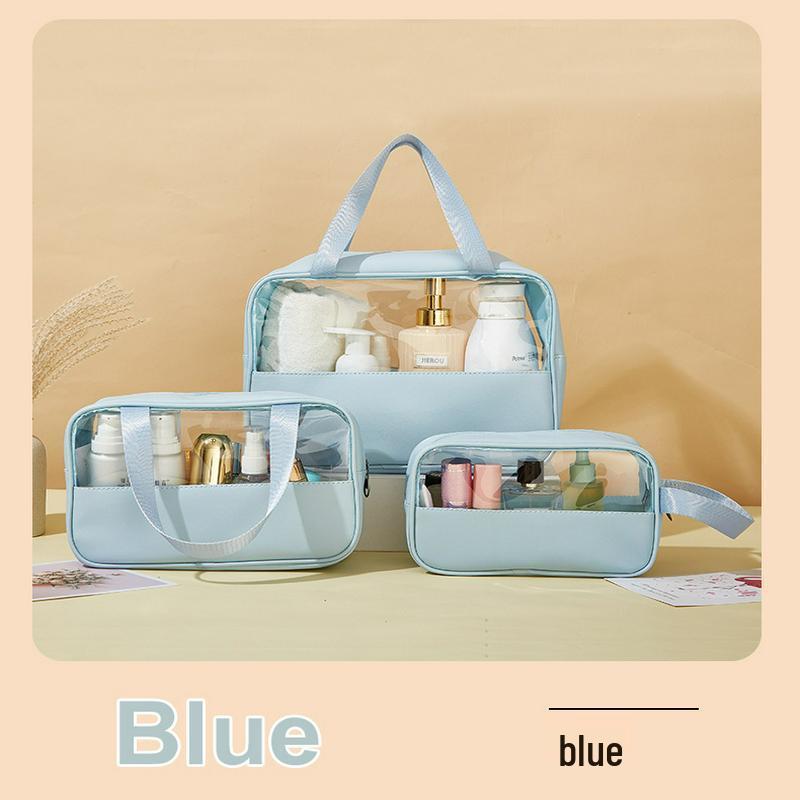 Large Capacity Waterproof PVC Patchwork Makeup Bag - Semi-Transparent Toiletry and Portable Travel Storage Bag