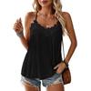Women V Neck Lace Trim Spaghetti Strap Tank Top Lightweight Loose Fit Summer Casual Blouse Soft Fabric Sleeveless Shirt
