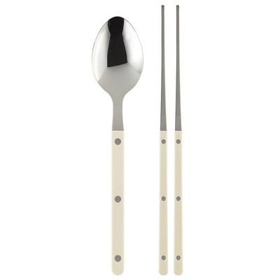 Parve 1 kişilik çatal bıçak seti, fildişi, kaşık + yemek çubukları, 1 set, Kore popüler sofra takımı