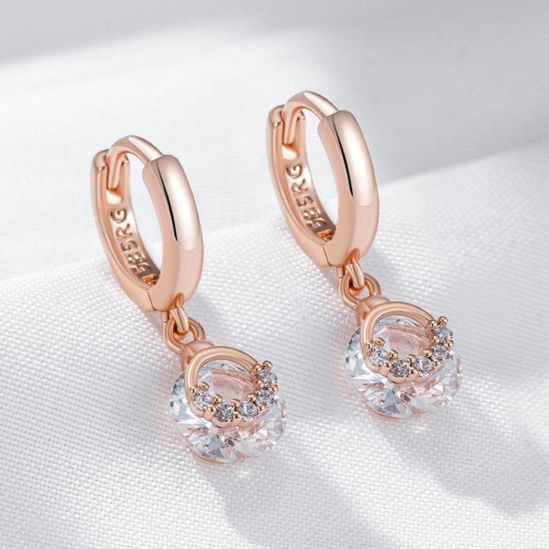 Rose Gold Color Drop Earrings For Women Fashion White Natural Zircon Accessories Daily Fine Jewelry Crystal Gift