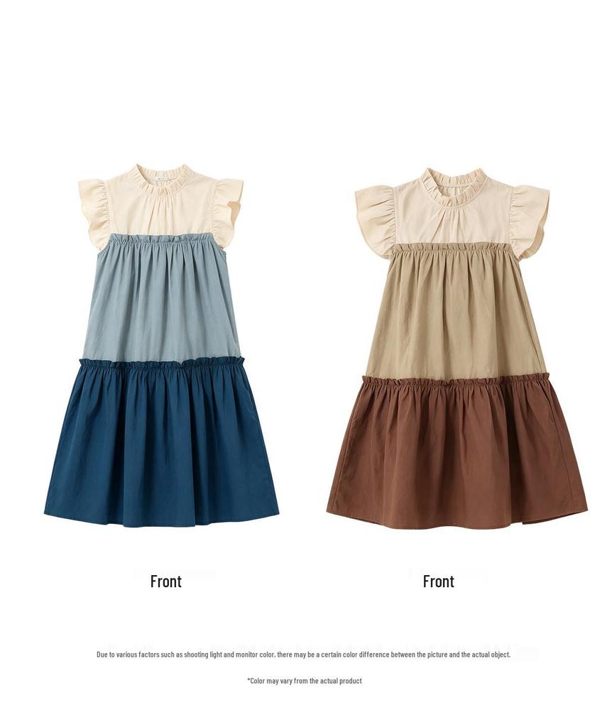 Japanese Mori Girl Style Cotton Sleeveless Summer Dress - Breathable, Patchwork, Layered, Color Block, Loose Fit
