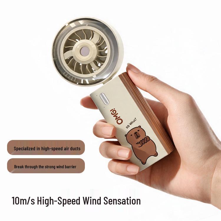 Cartoon Portable 6-Speed USB Rechargeable Handheld Folding Fan with Clip and Ultra-Fast Spray