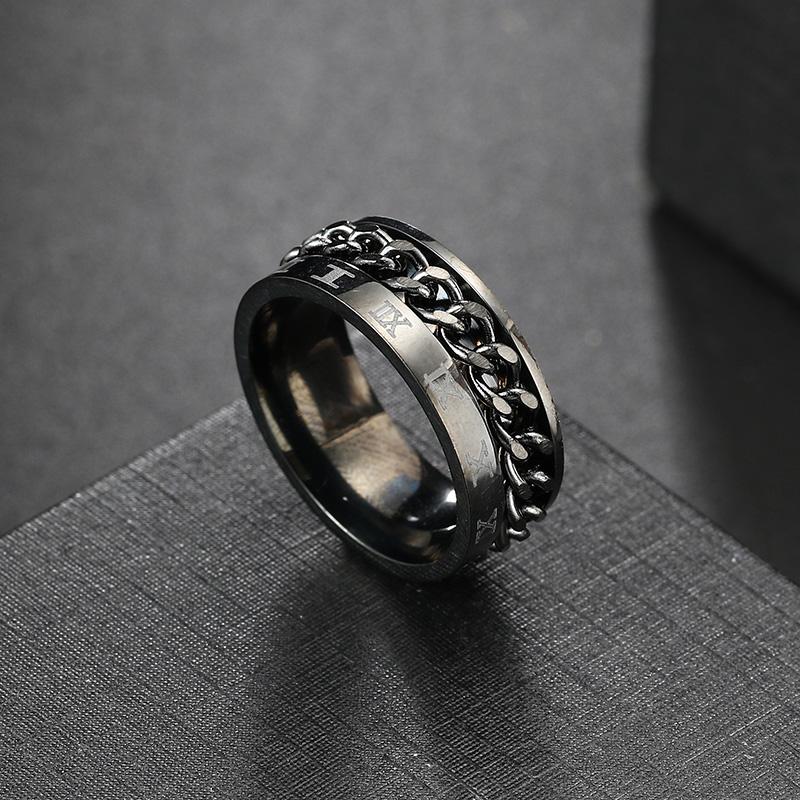 Anxiety Fidget Ring For Men Punk Titanium Stainless Steel Black Blue Spinning Spinner Rotatable Chain Rotating Rings Homme Gift
