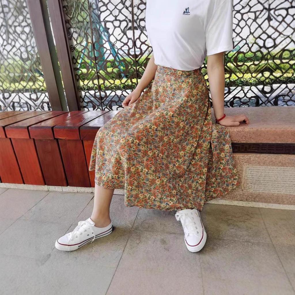 Women's 2024 Floral Print A-Line Midi Skirt - High Waist, Slimming, Hip-Hiding, Fashionable Summer Style