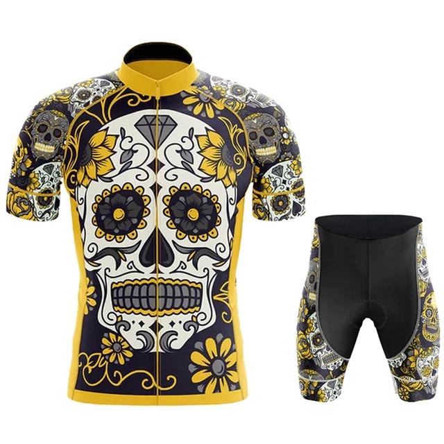 2026 Team Men Summer Skeleton Short Sleeve Cycling Jersey Set MTB Maillot Ropa Ciclismo Bicycle Wear Breathable Cycling Clothing