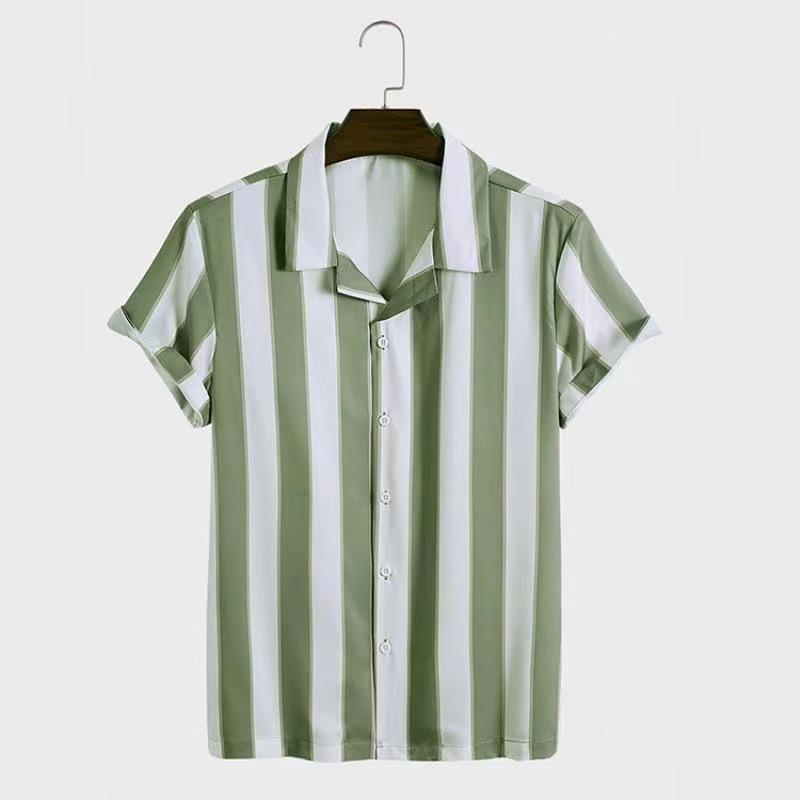 Herren Hawaii Set für den Urlaub Herren Kurzärmeliges Gestreiftes Strandstil Hemd Zweiteiliges Set