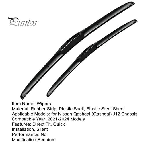 Sun And Rain Resistant Wipers 2Pcs Wiper Blades Set for Nissan Qashqai J12 2021-2024, 17/26 Car Front Window Cleaning Inch Wipers, Beamless