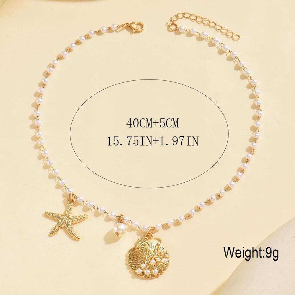 Bohemian Starfish and Shell Faux Pearl Necklace - European & American Design