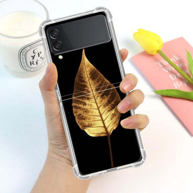 Blader Luksus Luksus Etui For Samsung Galaxy Z Flip 3 4 5g Funda Z Flip3 Gjennomsiktig PC Hardt Støtsikkert Bakside Telefon Coque Skall