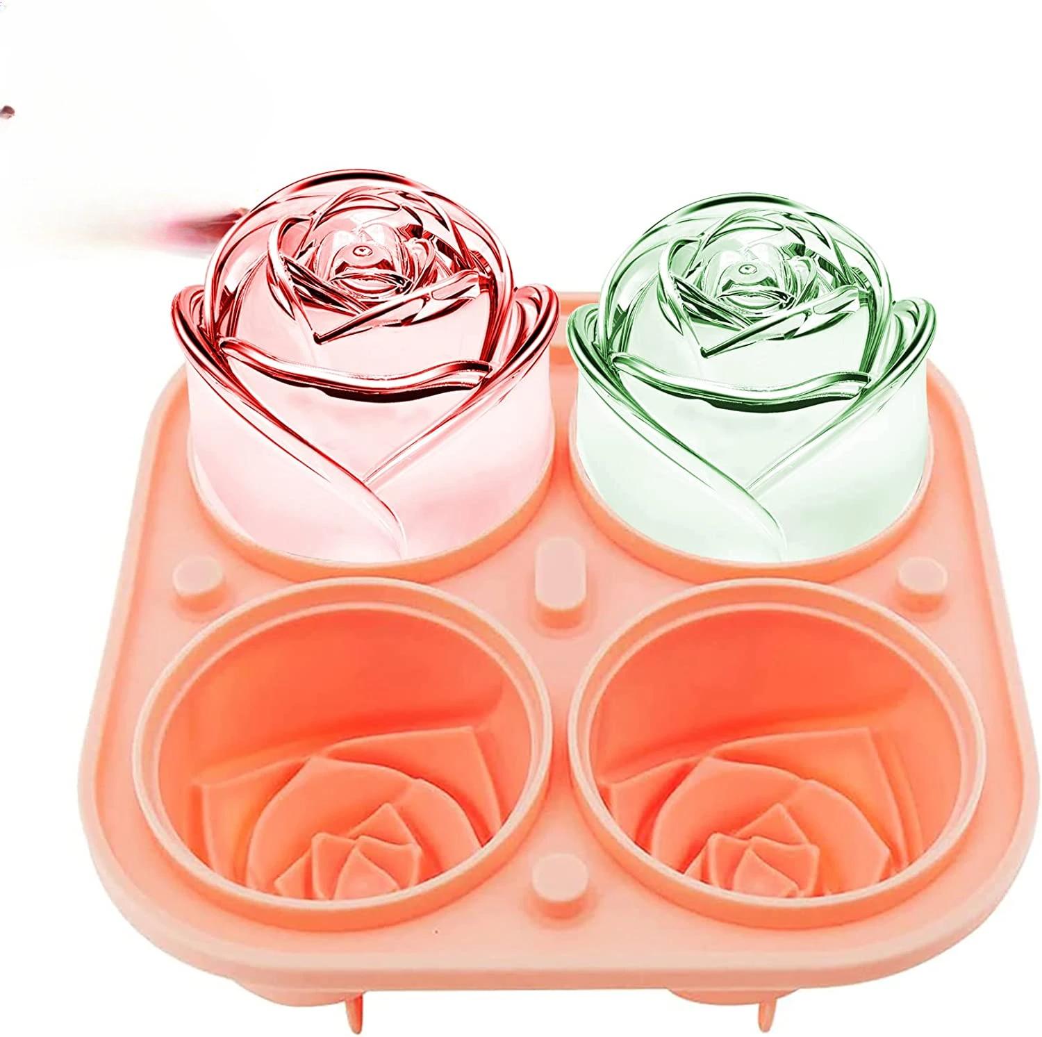 

Формы для льда в форме розы, большие лотки для кубиков льда размером 2,5 дюйма, из которых можно сделать 4 гигантских милых формы для ледяных шариков в форме цветка