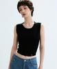 Nigaennikol Back Slit String Knit Sleeveless_Black