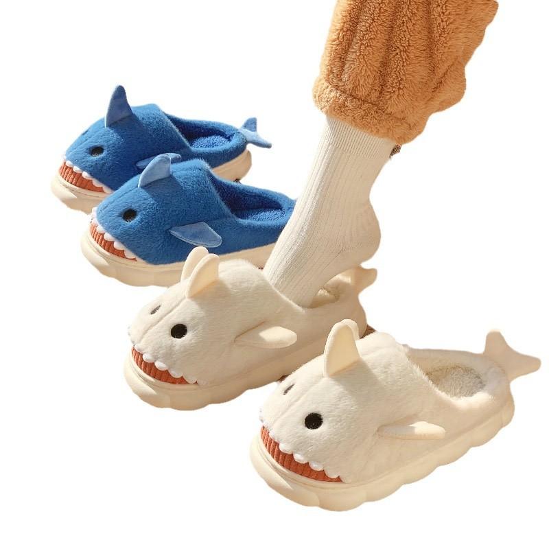 Cotton Slippers Shark Spring and Autumn Ladies Home Use Indoor Winter Non-slip Home Warmth Plush Winter Men