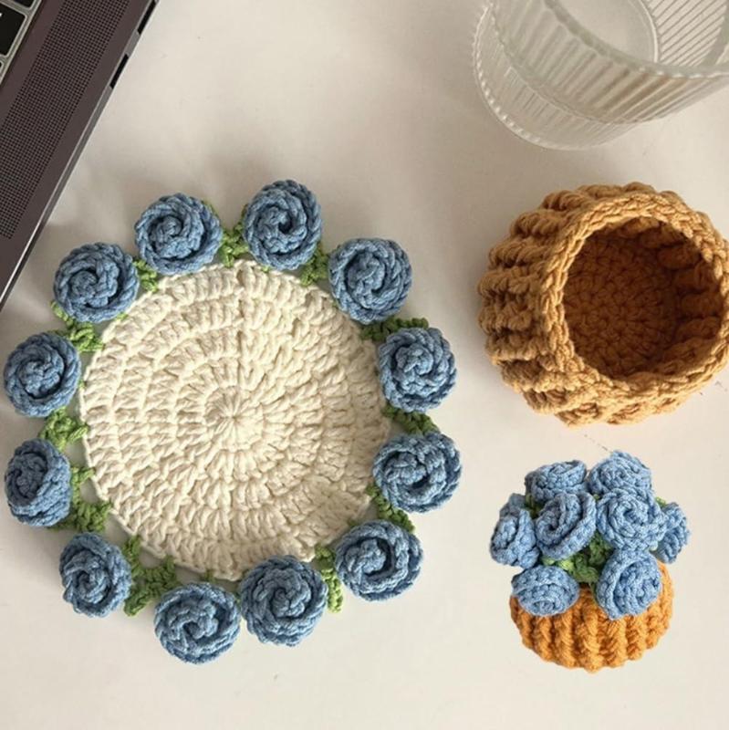 Rose Bouquet Crochet Coaster Kits Flower Coaster Crochet Starter Kits DIY Crochet Kits for Home Decoration