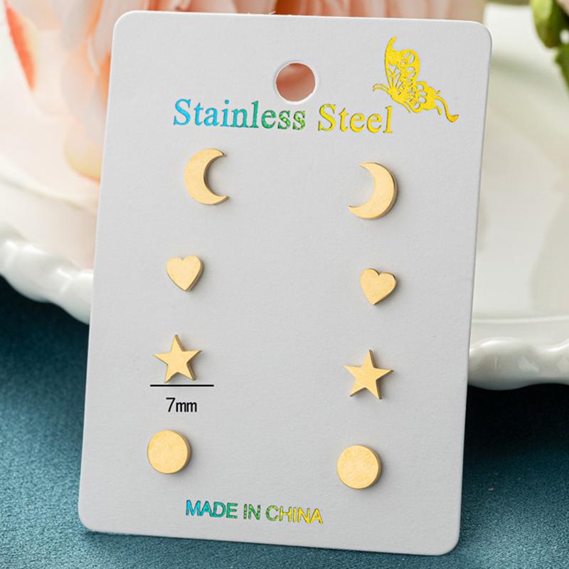 4Pairs/Lot Fashion Stainless Steel Star Moon Stud Earrings Sets for Women Small Flower Porker Dog Earings Jewelry Gift