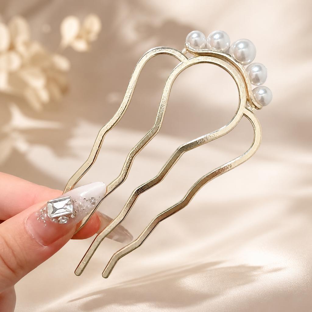 Fourchette à Cheveux en Alliage pour Femmes Épingle à Cheveux en Perle Coréenne en Forme de U Support pour Chignon Floral Bâtonnet à Cheveux Antidérapant pour Chignon Mariage Nouveaux Accessoires pour Cheveux