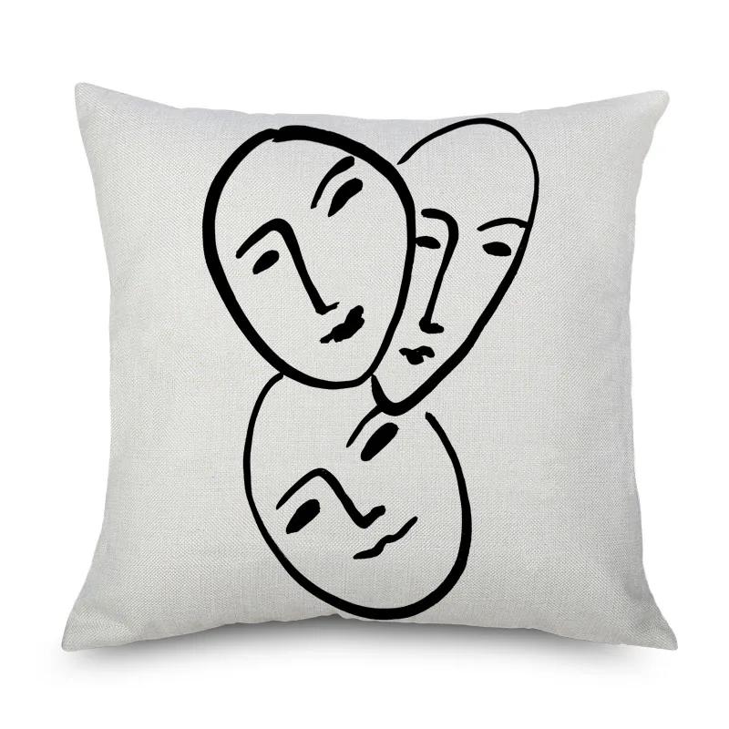 Henri Matisse Portrait Cushion Covers Simple Line Drawing Linen Pillow Case Sofa Deocr Art Painting Decorative