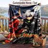 Miraculous Ladybug Flannel Blanket, Personalized Custom Name Text, Soft Warm Plush Throw Blanket For Gift