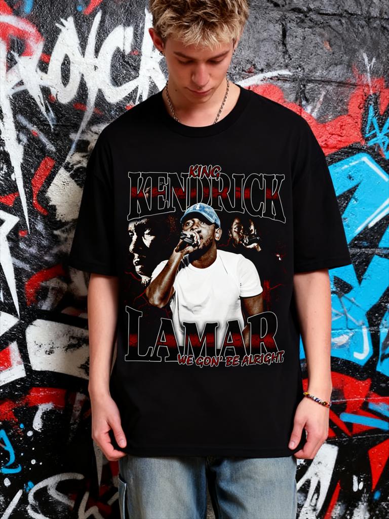 2025 Summer Retro Kendrick Lamar Tshirt Hiphop Rap Music Tshirt 100 Pure Cotton Printed Breathable Leisure Top